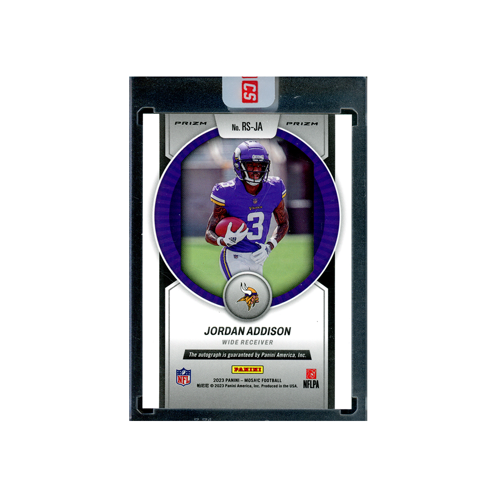 Jordan Addison 2023 Panini Mosaic Football Scripts No Huddle Rookie Auto