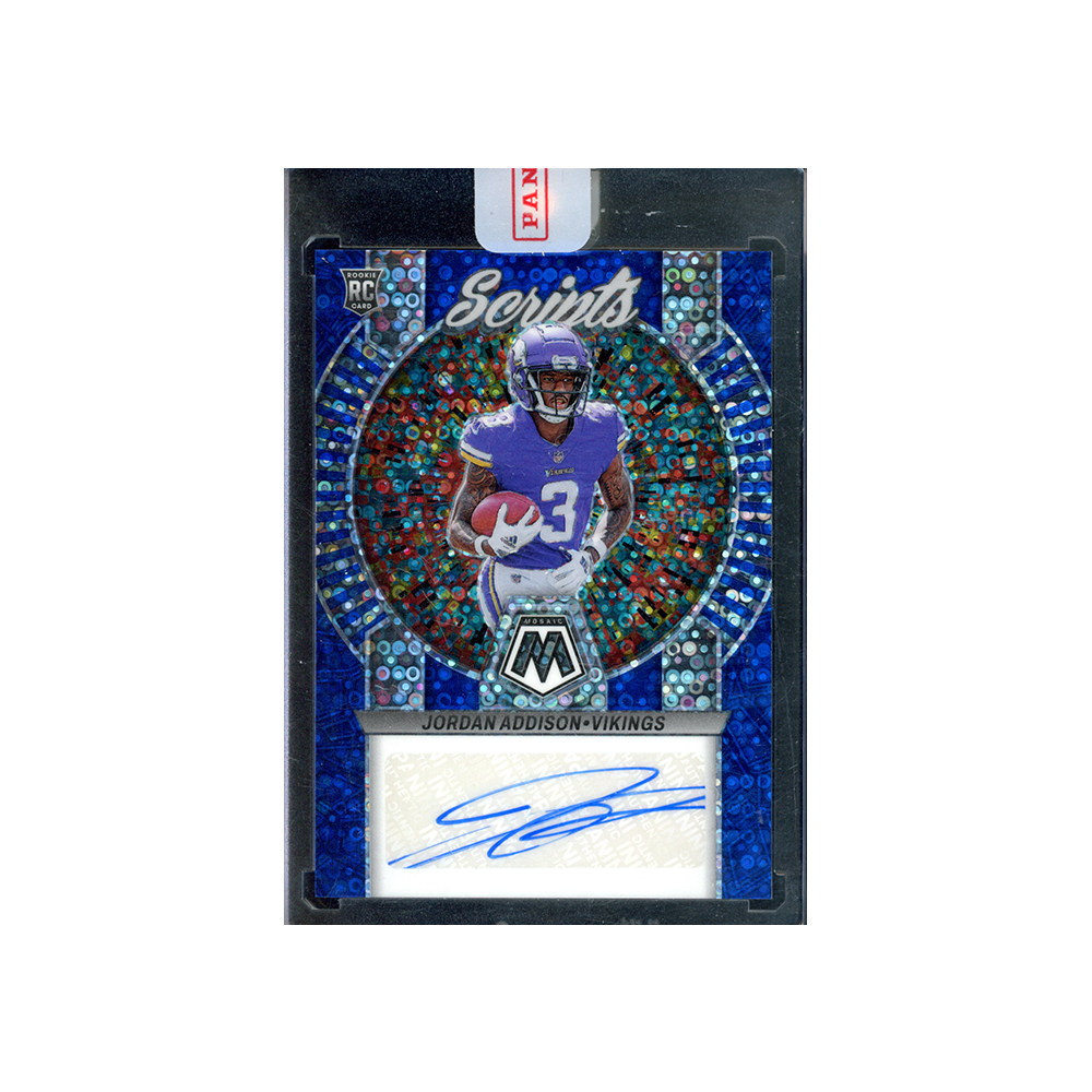 Jordan Addison 2023 Panini Mosaic Football Scripts No Huddle Rookie Auto