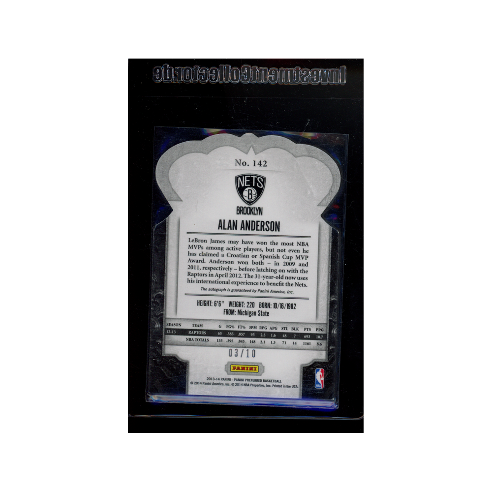 Alan Anderson 2013-14 Panini Preferred Basketball Auto Gold /10