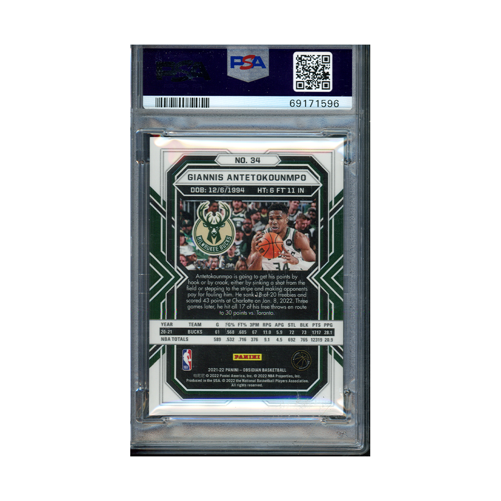 Giannis Antetokounmpo 2021 Panini Obsidian Basketball Blue /16 PSA 9