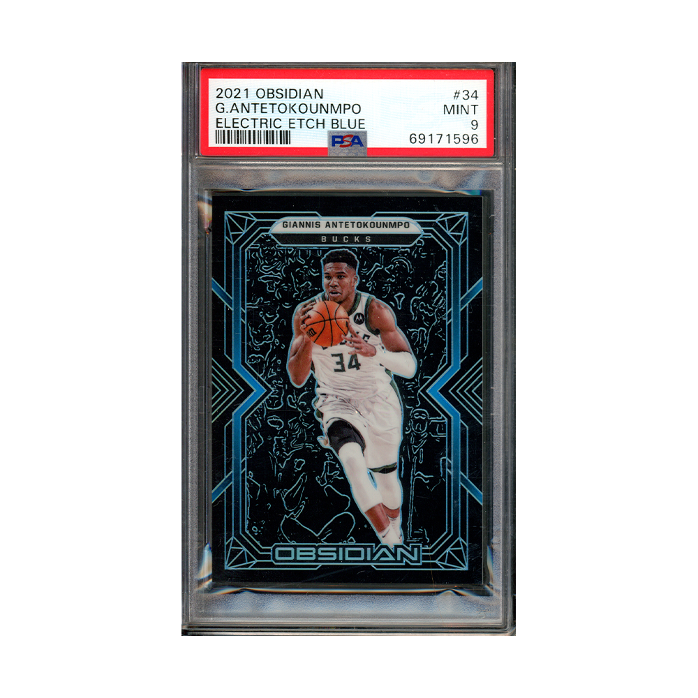 Giannis Antetokounmpo 2021 Panini Obsidian Basketball Blue /16 PSA 9