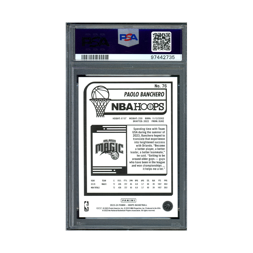 Paolo Banchero 2023-24 Panini Hoops Basketball Hyper Green /25 PSA 9