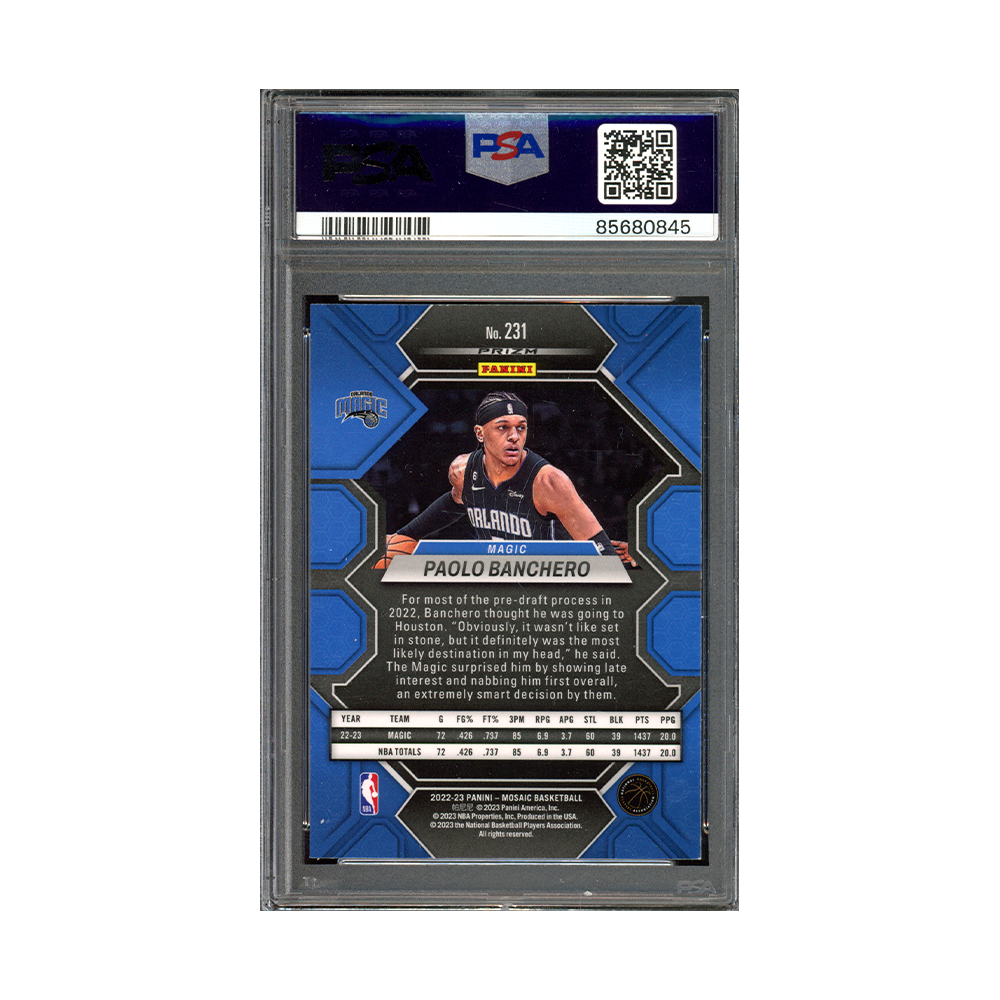 Paolo Banchero 2022 Panini Mosaic Basketball Silver Fast Break Rookie PSA 9