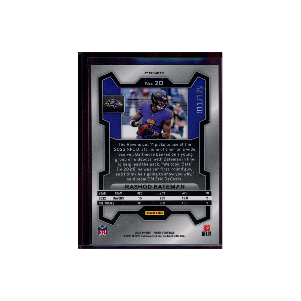 Rashod Bateman 2023 Panini Prizm Football Purple /125