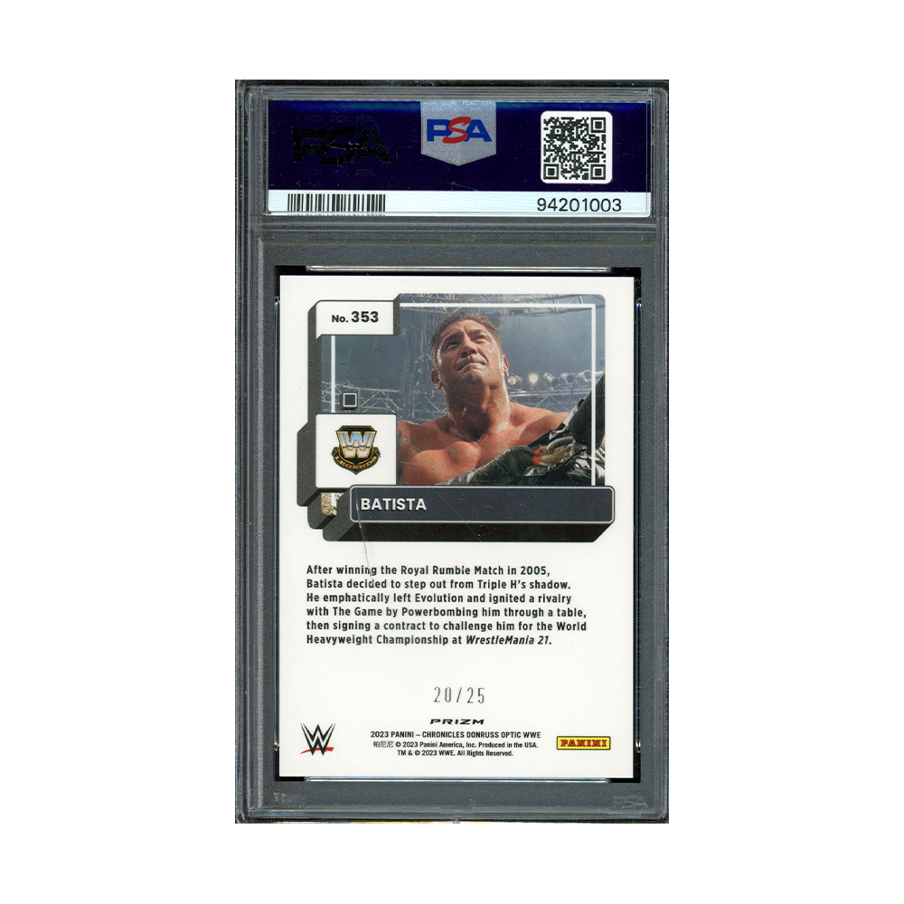 Batista 2023 Panini Chronicles Donruss Optic WWE Mojo /25 PSA 10