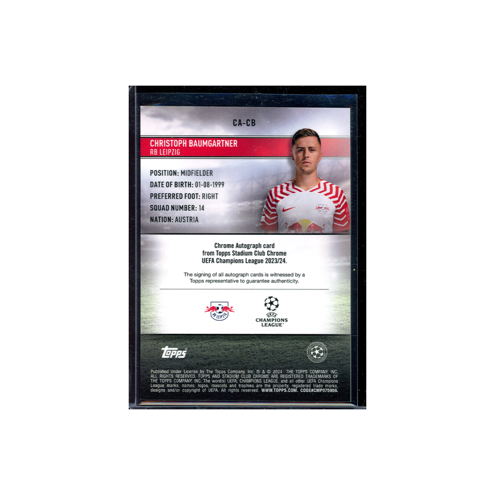 Christoph Baumgartner 2023-24 Topps Stadium Club Chrome UCL Soccer Auto