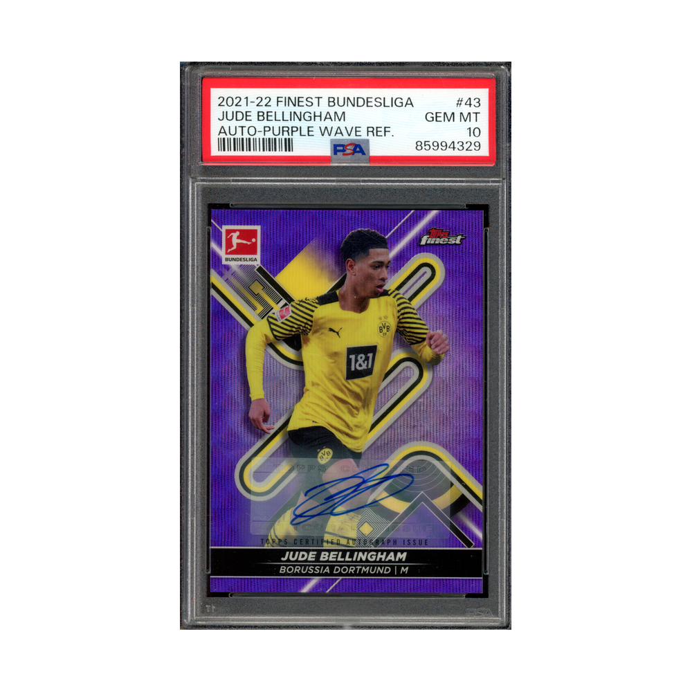 Jude Bellingham 2021-22 Topps Finest Bundesliga Purple Wave Auto /80 PSA 10