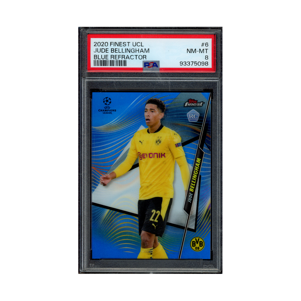 Jude Bellingham 2020 Finest UCL Blue Refractor Rookie /150 PSA 8