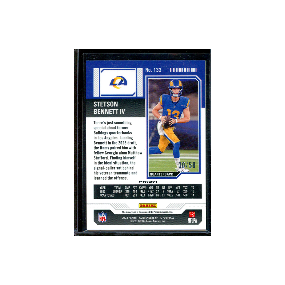 Stetson Bennett IV 2023 Panini Contenders Optic Football Rookie Ticket Orange On-Card Auto /50