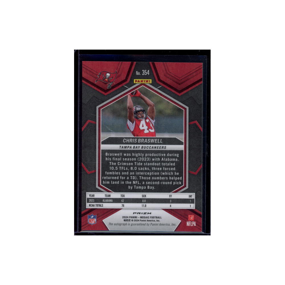Chris Braswell 2024 Panini Mosaic Football Rookie White SSP Auto
