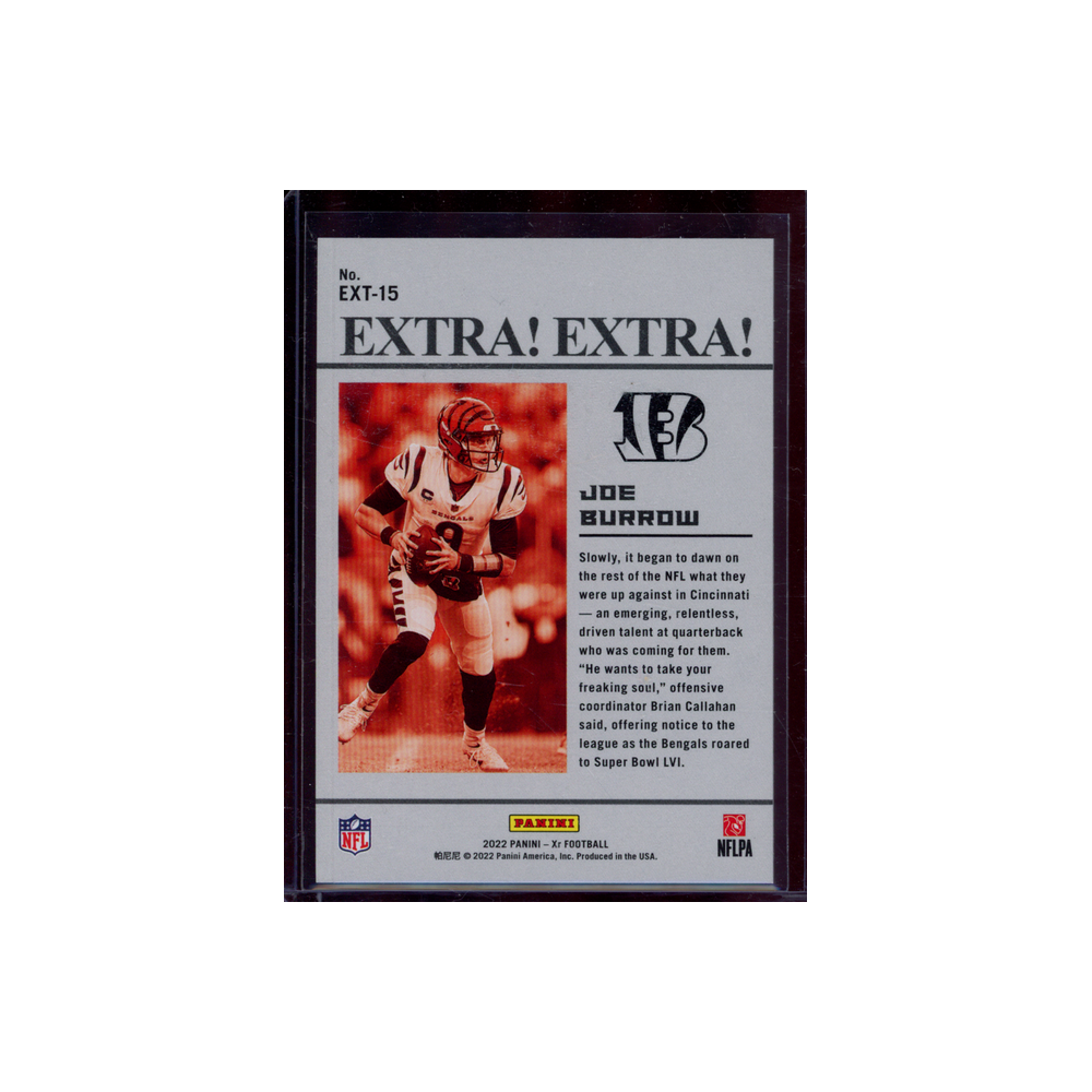Joe Burrow 2022 Panini XR Football Extra! Extra! Purple /25