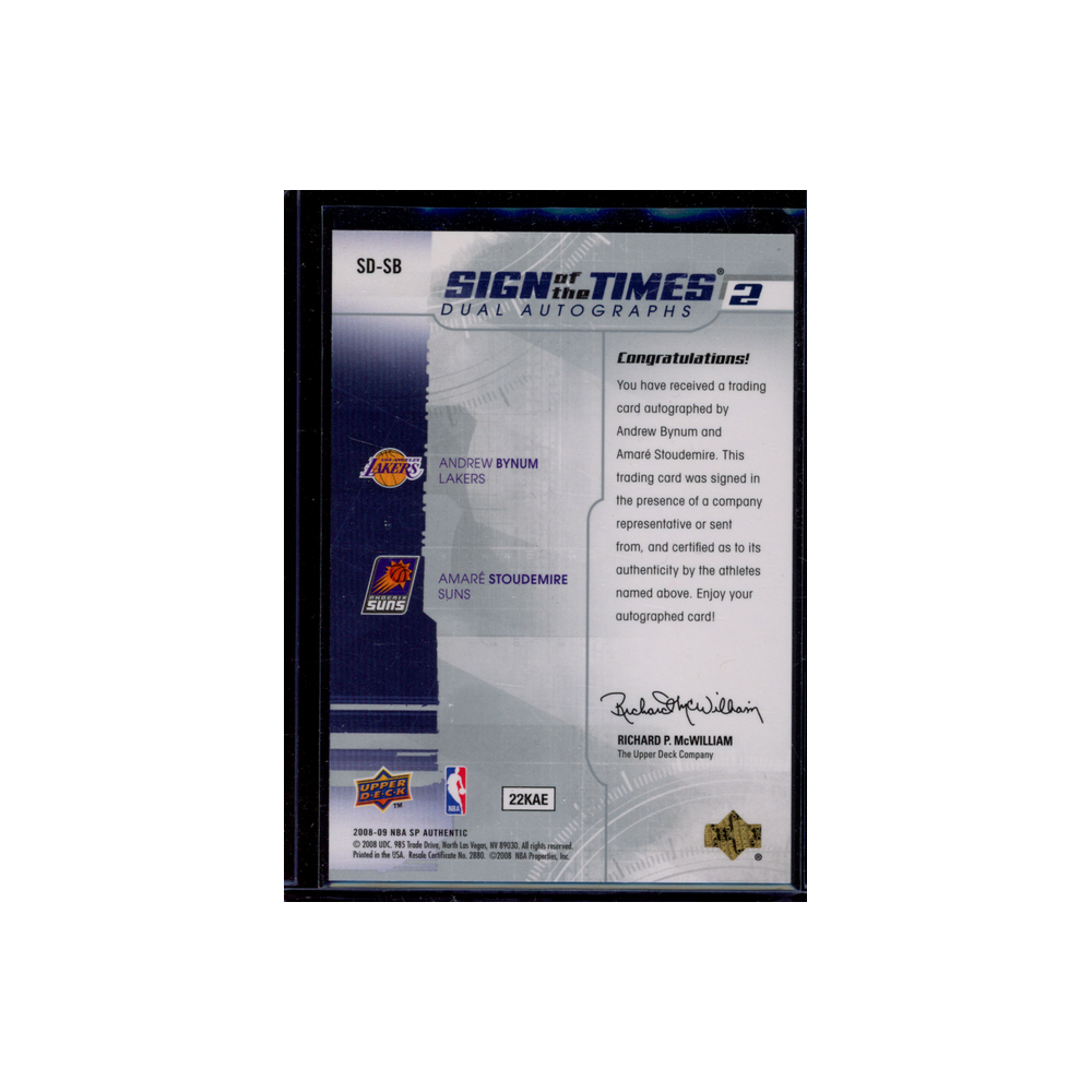 Andrew Bynum/Amare Stoudemire 2008-09 Upper Deck SP Authentic Dual Auto /50