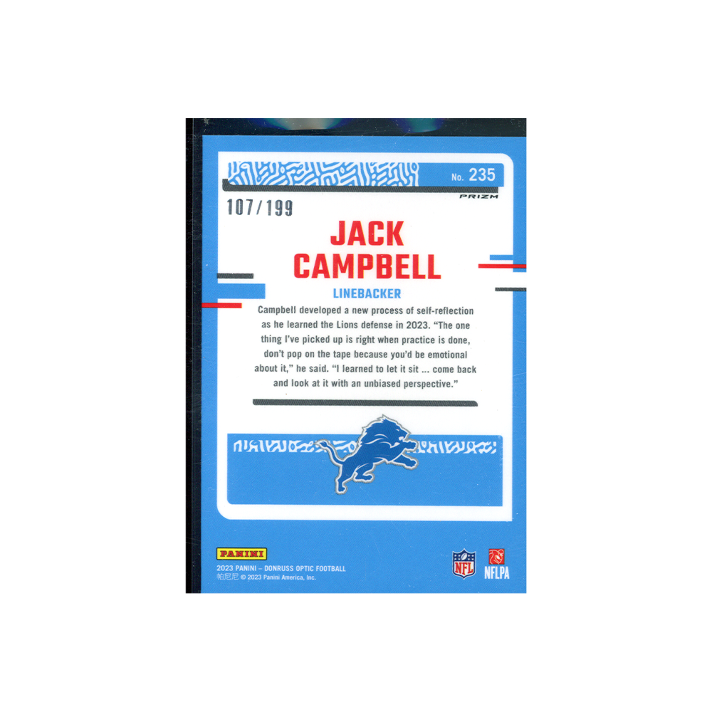 Jack Campbell 2023 Panini Donruss Optic Football Rated Rookie Blue /199