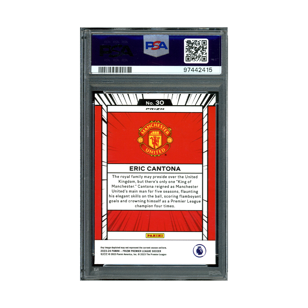 Eric Cantona 2023-24 Panini Prizm PL Manga PSA 8