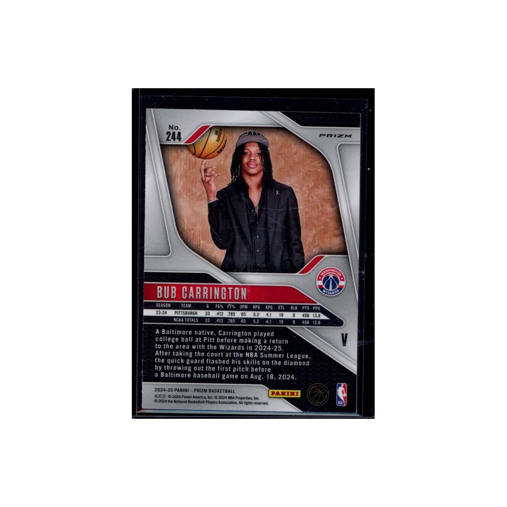 Bub Carrington 2024-25 Panini Prizm Basketball Rookie Fast Break Variation