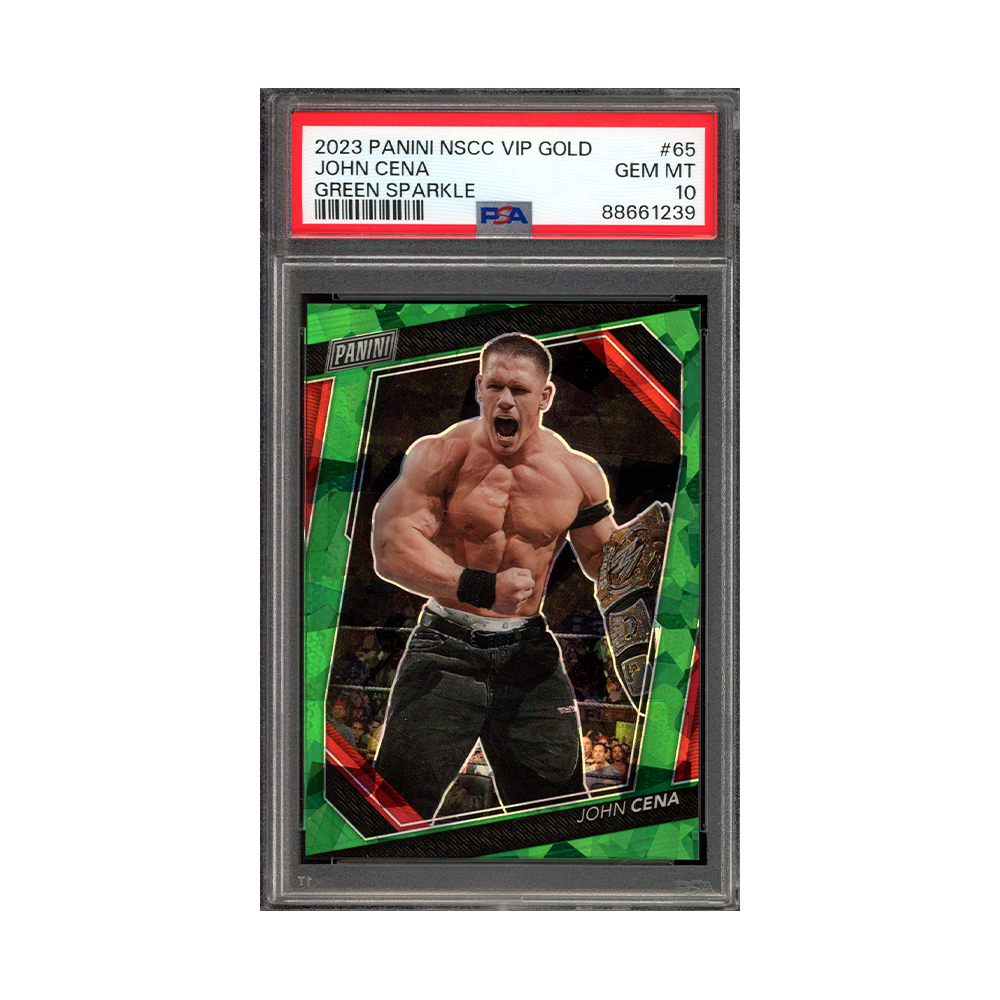 John Cena 2023 Panini NSCC VIP Gold Green Sparkle /99 PSA 10