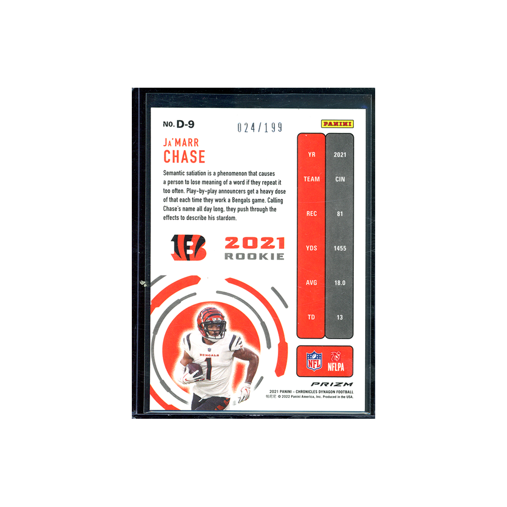 Ja'Marr Chase 2021 Panini Chronicles Dynagon Football Rookie Purple /199