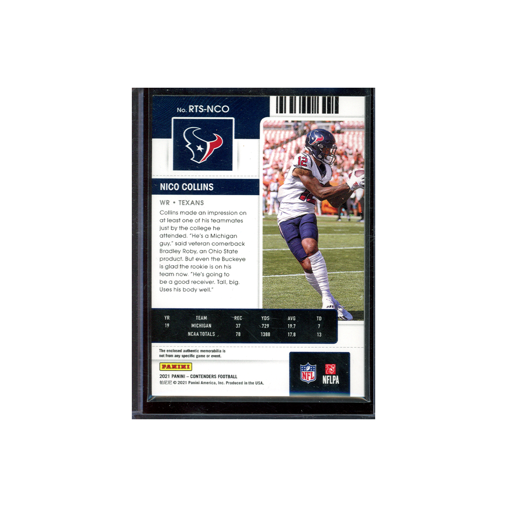 Nico Collins 2021 Panini Contenders Football Rookie Ticket Jersey Green