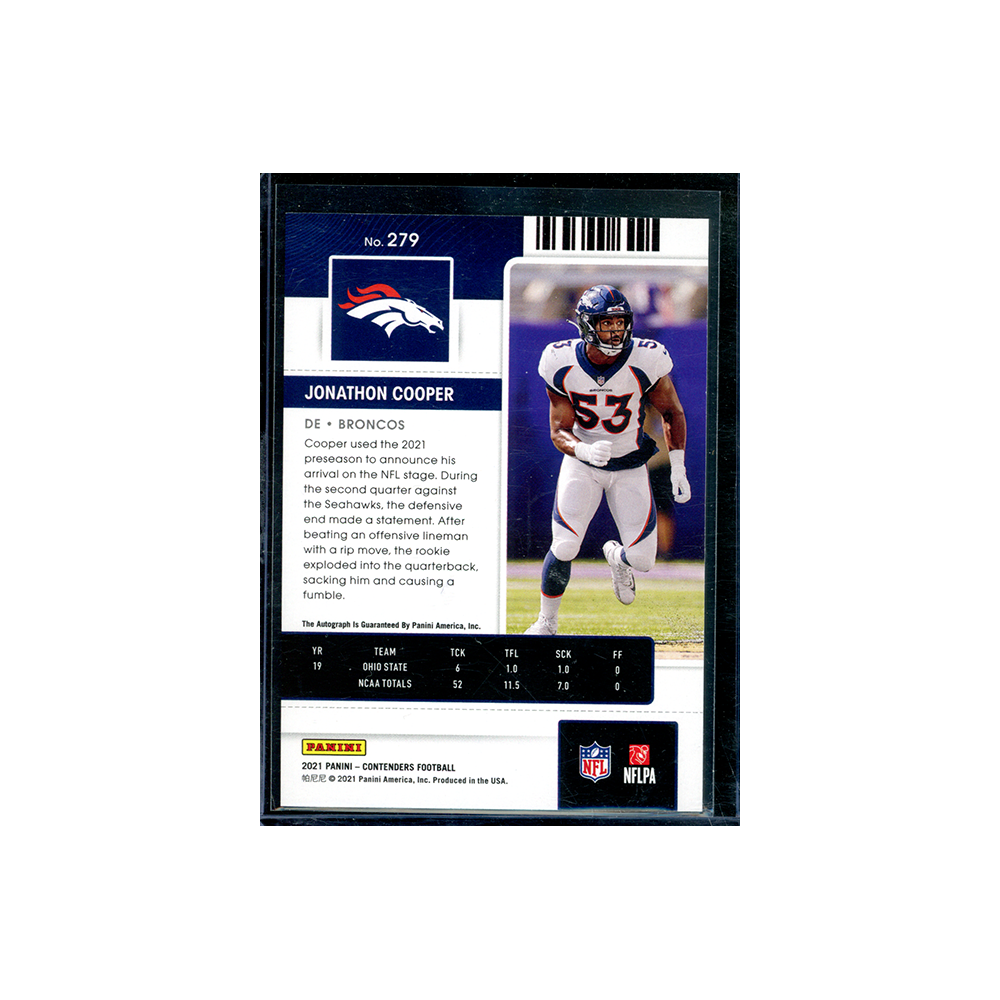 Jonathan Cooper 2021 Panini Contenders Football Rookie Ticket Car