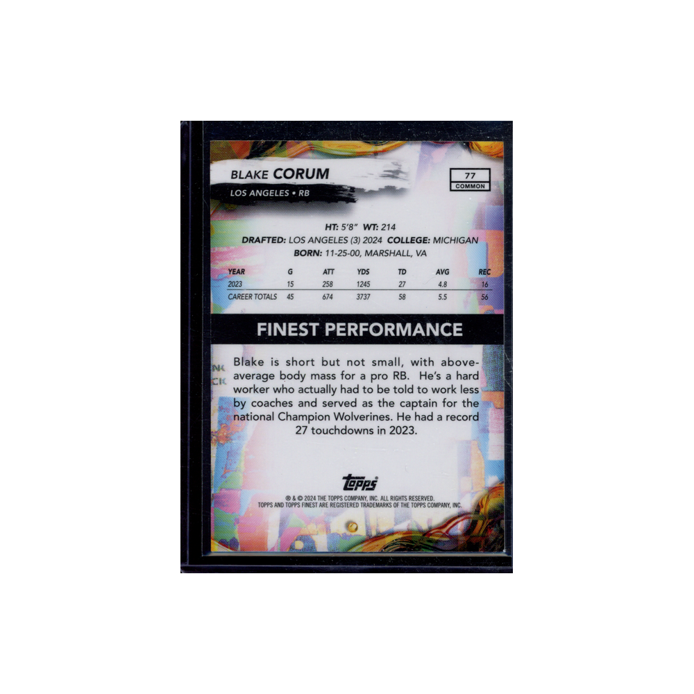Blake Corum 2024 Topps Finest Football Rookie Blue /325