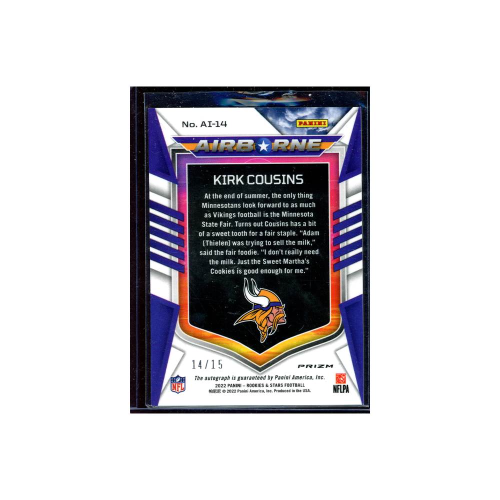 Kirk Cousins 2022 Panini Rookies & Stars Football Airborne Auto /15