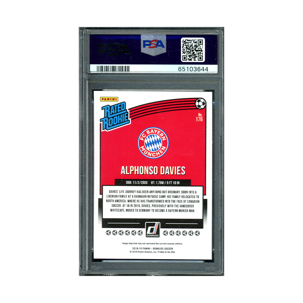 Alphonso DAvies 2018 Panini Donruss Rated Rookie Press Proof Green PSA 10