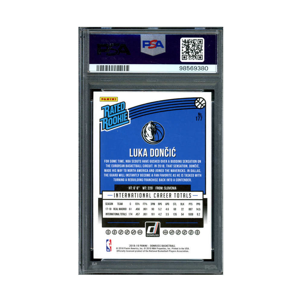 Luka Doncic 2018-19 Panini Donruss Optic Basketball Rated Rookie Press Proof Silver /349 PSA 9