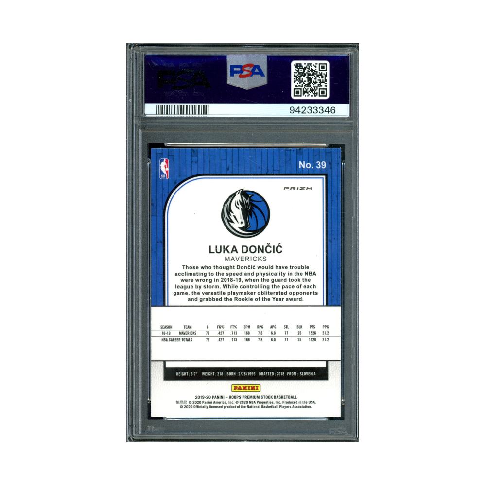 Luka Doncic 2019-20 Panini Hoops Premium Stock Basketball Gold Pulsar PSA 10