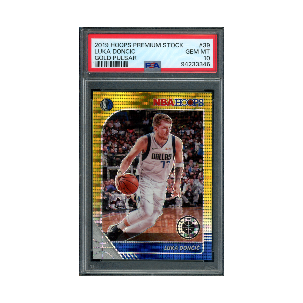 Luka Doncic 2019-20 Panini Hoops Premium Stock Basketball Gold Pulsar PSA 10