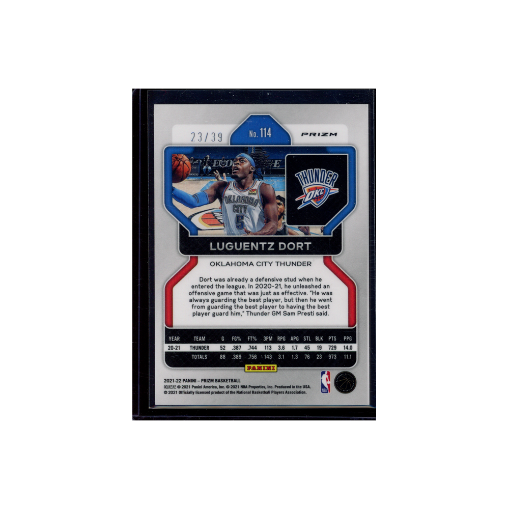 Luguentz Dort 2021-22 Panini Prizm Basketball Blue Choice /39