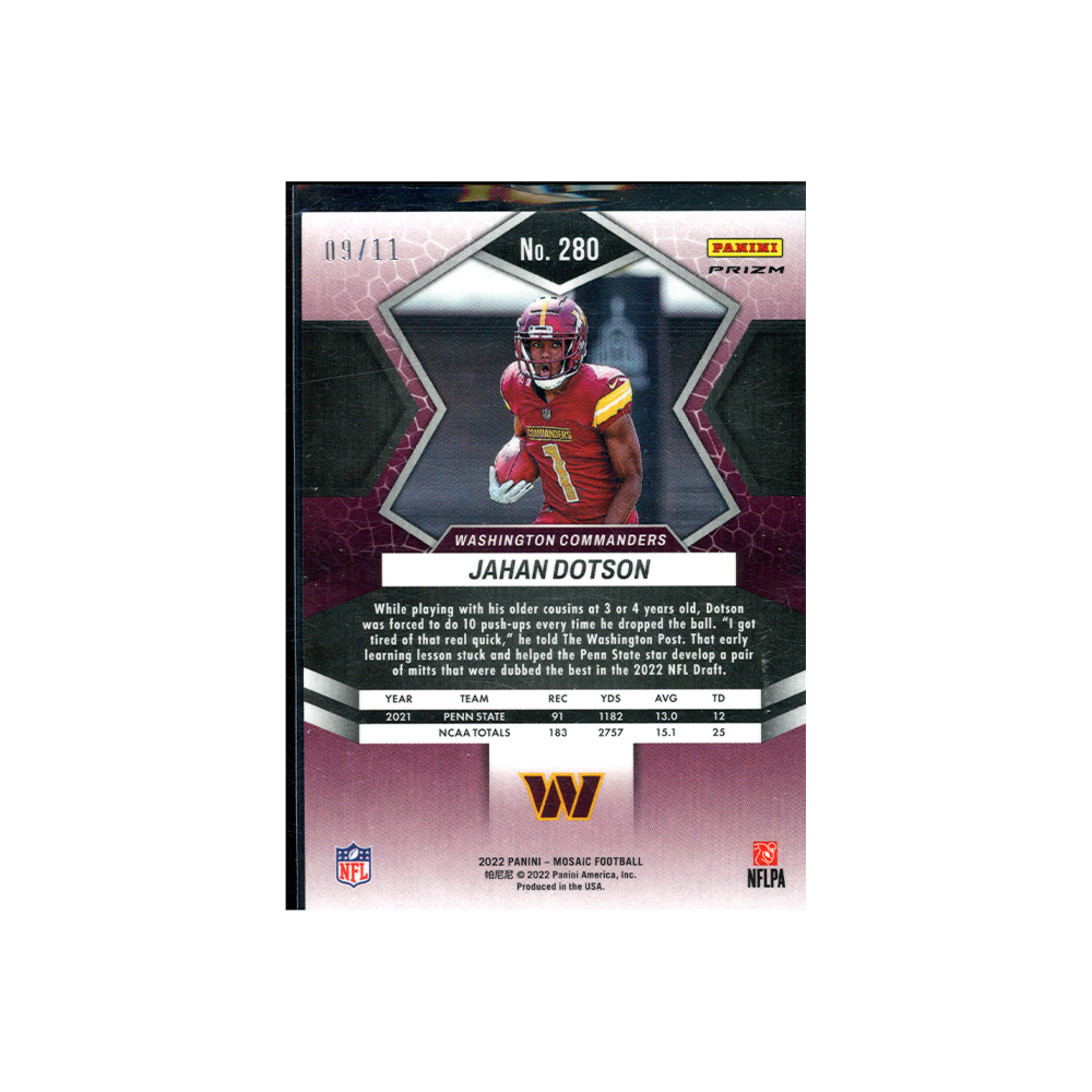 Jahan Dotson 2022 Panini Mosaic Football Green Swirl Rookie /11
