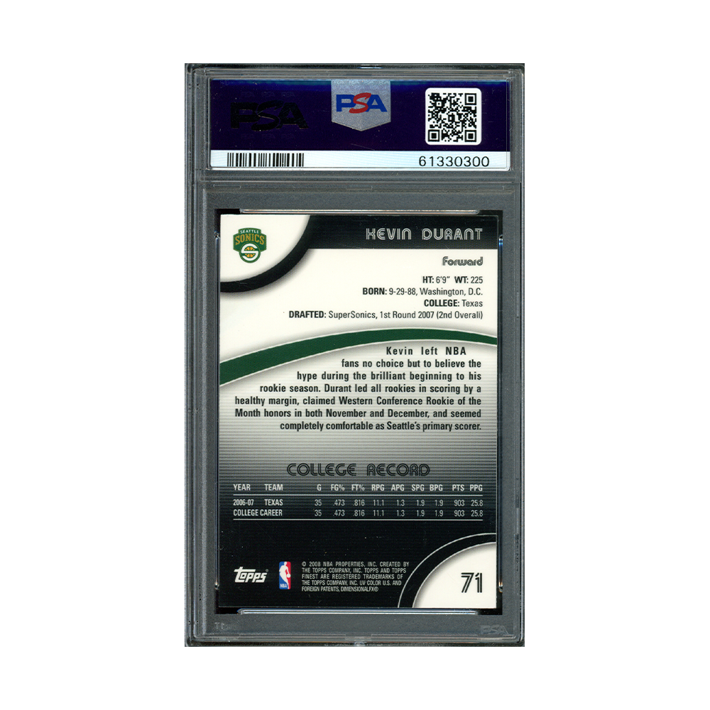 Kevin Durant 2007 Finest Rookie PSA 9