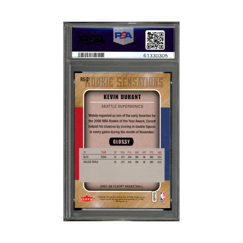 Kevin Durant 2007 Fleer Rookie Sensations Glossy PSA 9