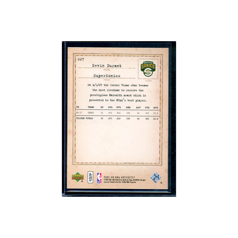 Kevin Durant 2007-08 NBA Artifacts Exclusives Rookie
