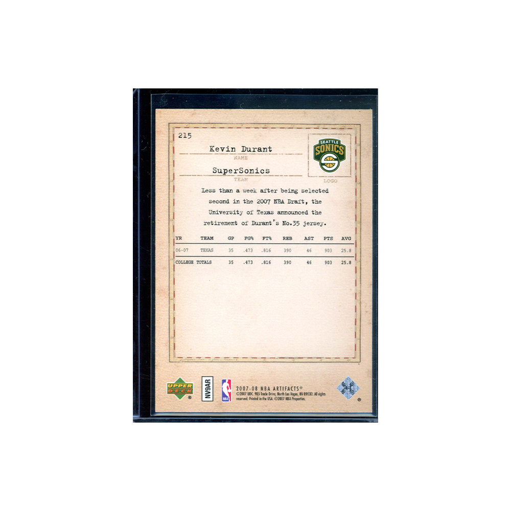 Kevin Durant 2007-08 NBA Artifacts Exclusives Rookie