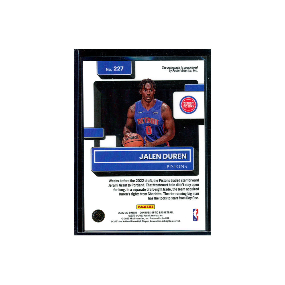 Jalen Duren 2022-23 Panini Donruss Optic Basketball Rated Rookie Auto