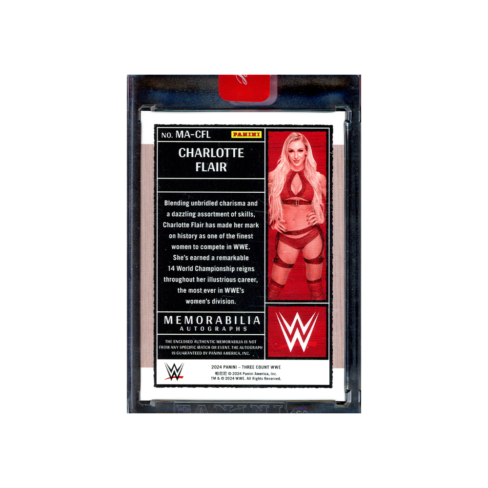 Charlotte Flair 2024 Panini Three Count WWE Memorablia Auto Blue /49