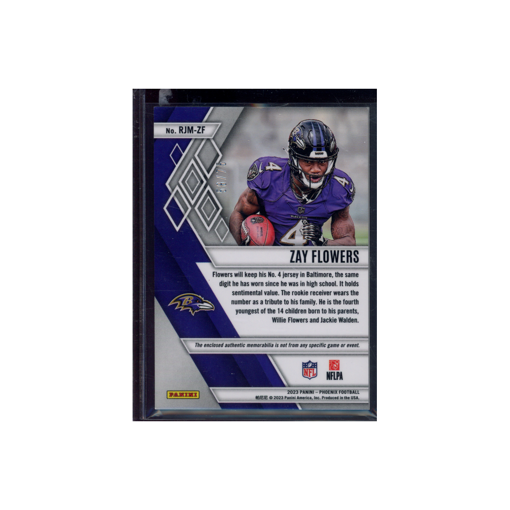 Zay Flowers 2023 Panini Phoenix Football Rookie Patch Blue /75