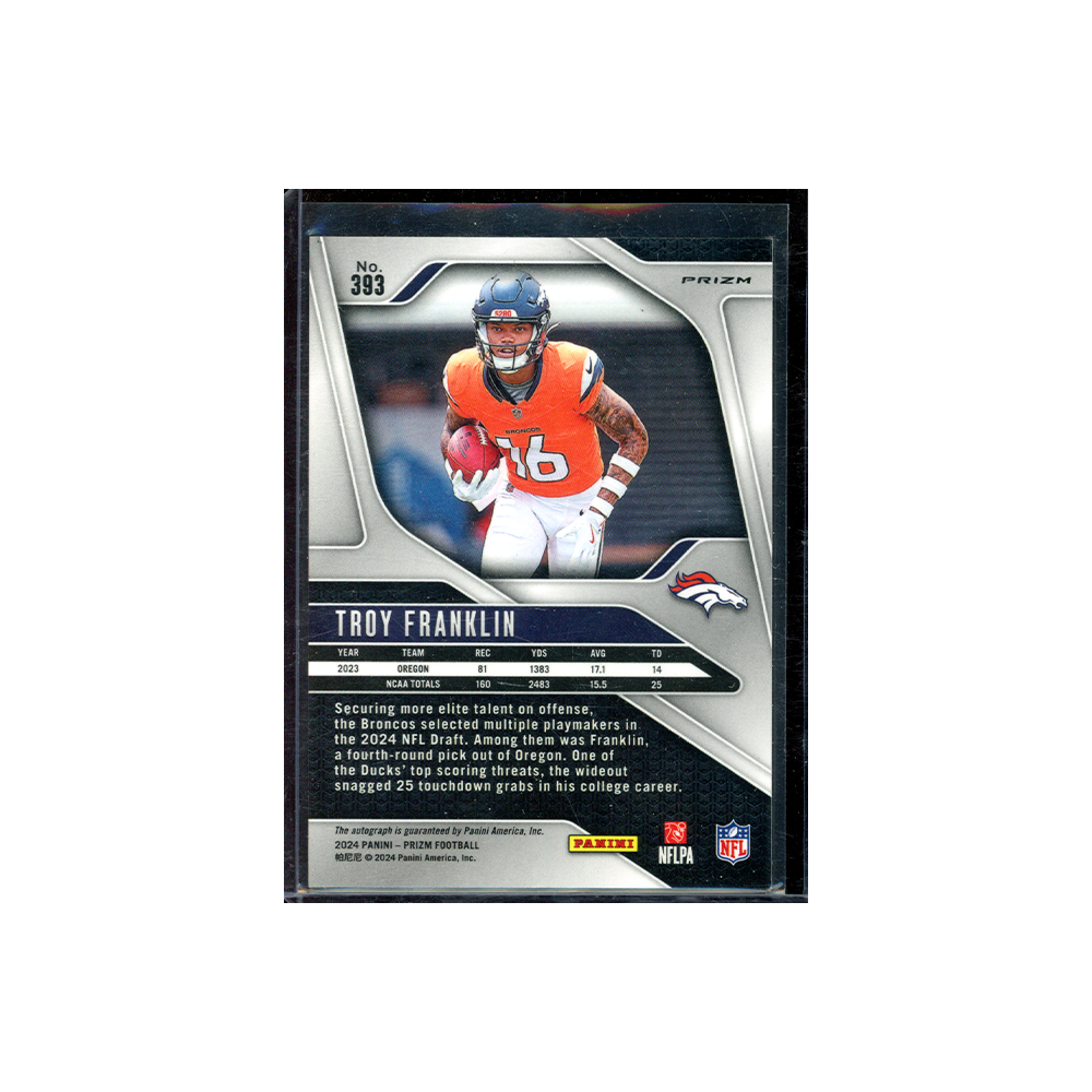 Troy Franklin 2024 Panini Prizm Football Rookie Silver Prizm Auto
