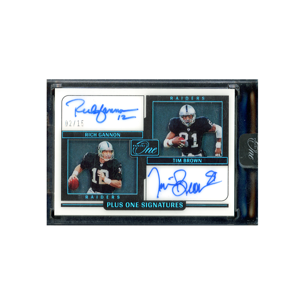 Rich Gannon & Tim Brown 2022 Panini One Football Plue One Signatures Dual Auto Blue /15