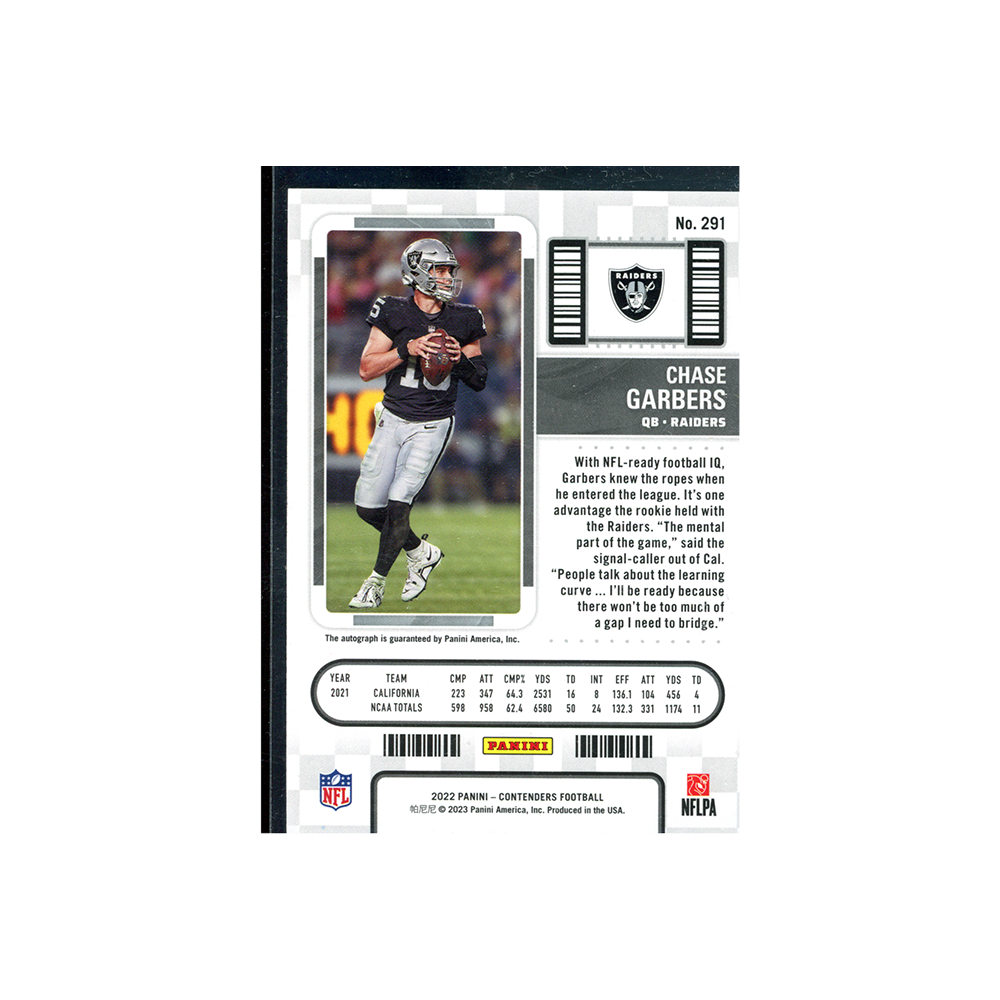 Chase Garbers 2022 Panini Contenders Football Rookie Ticket Auto