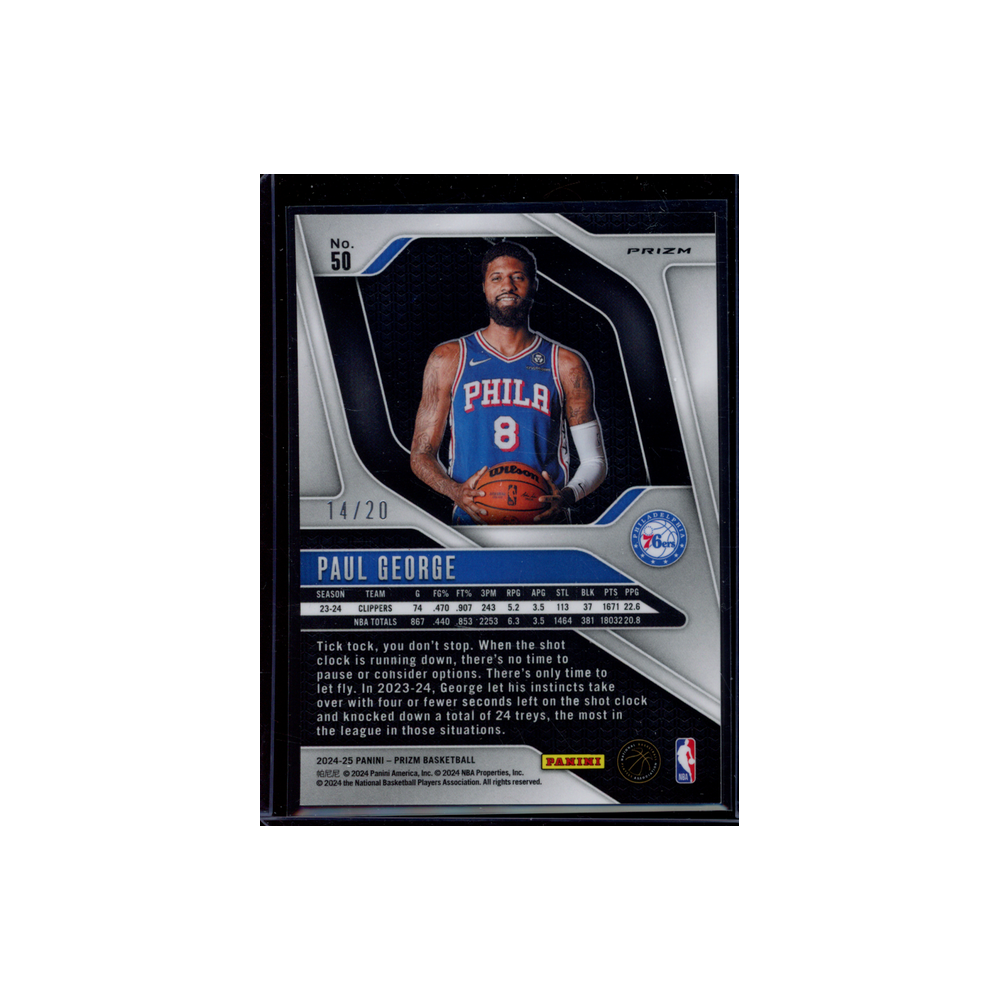 Paul George 2024-25 Panini Prizm Basketball Bronze Fast Break /20