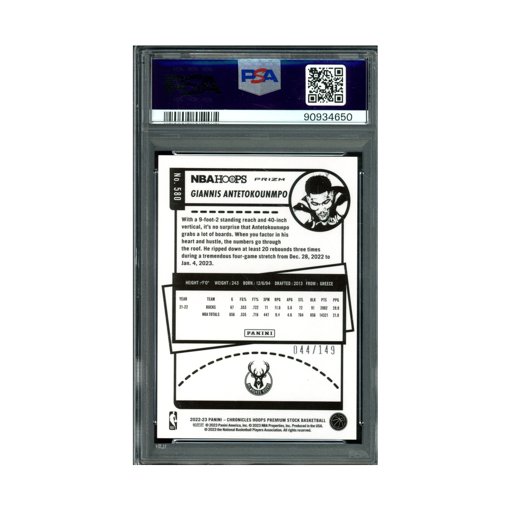 Giannis Antetokounmpo 2022 Panini Chronicles Basketball Red /149 PSA 10