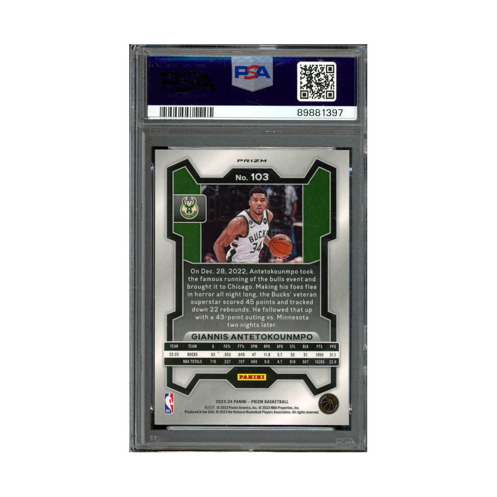 Giannis Antetokounmpo 2023 Panini Prizm Basketball Ruby Wave Prizm PSA 10