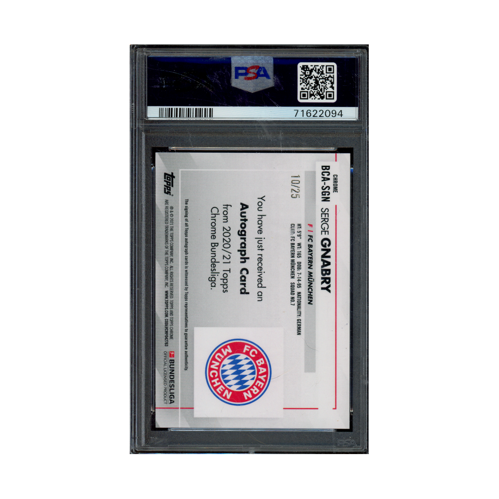 Serge Gnabry 2020-21 Topps Chrome Bundesliga Auto Orange Refractor /25 PSA 9