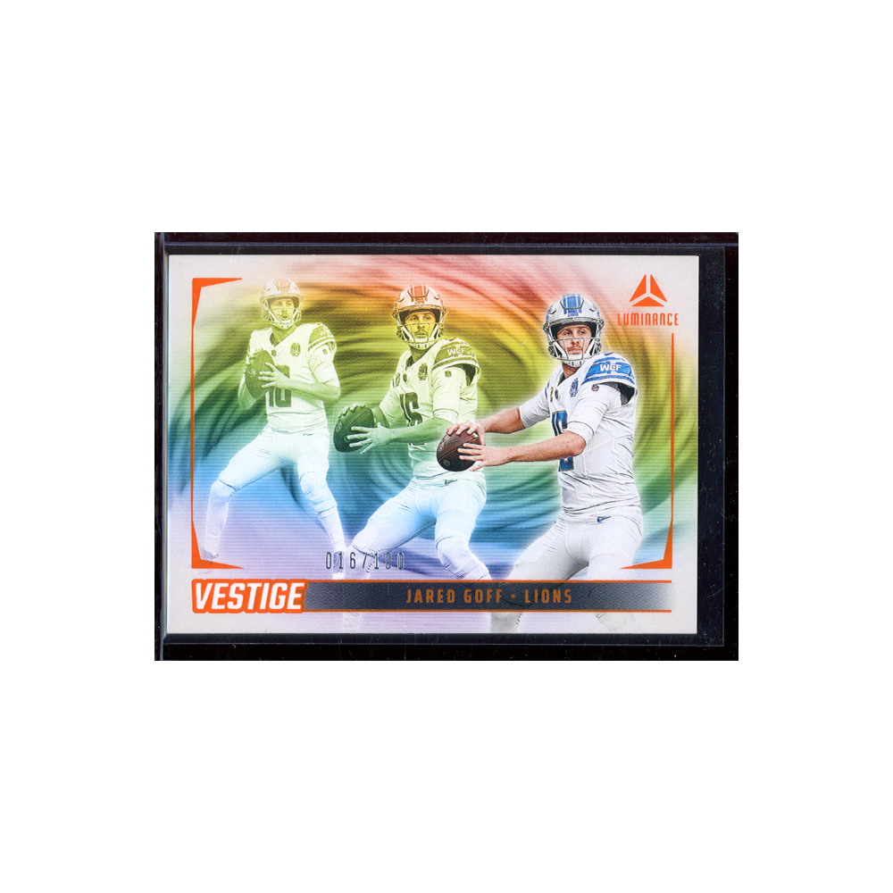 Jared Goff 2024 Panini Luminance Football Vestige Orange /100