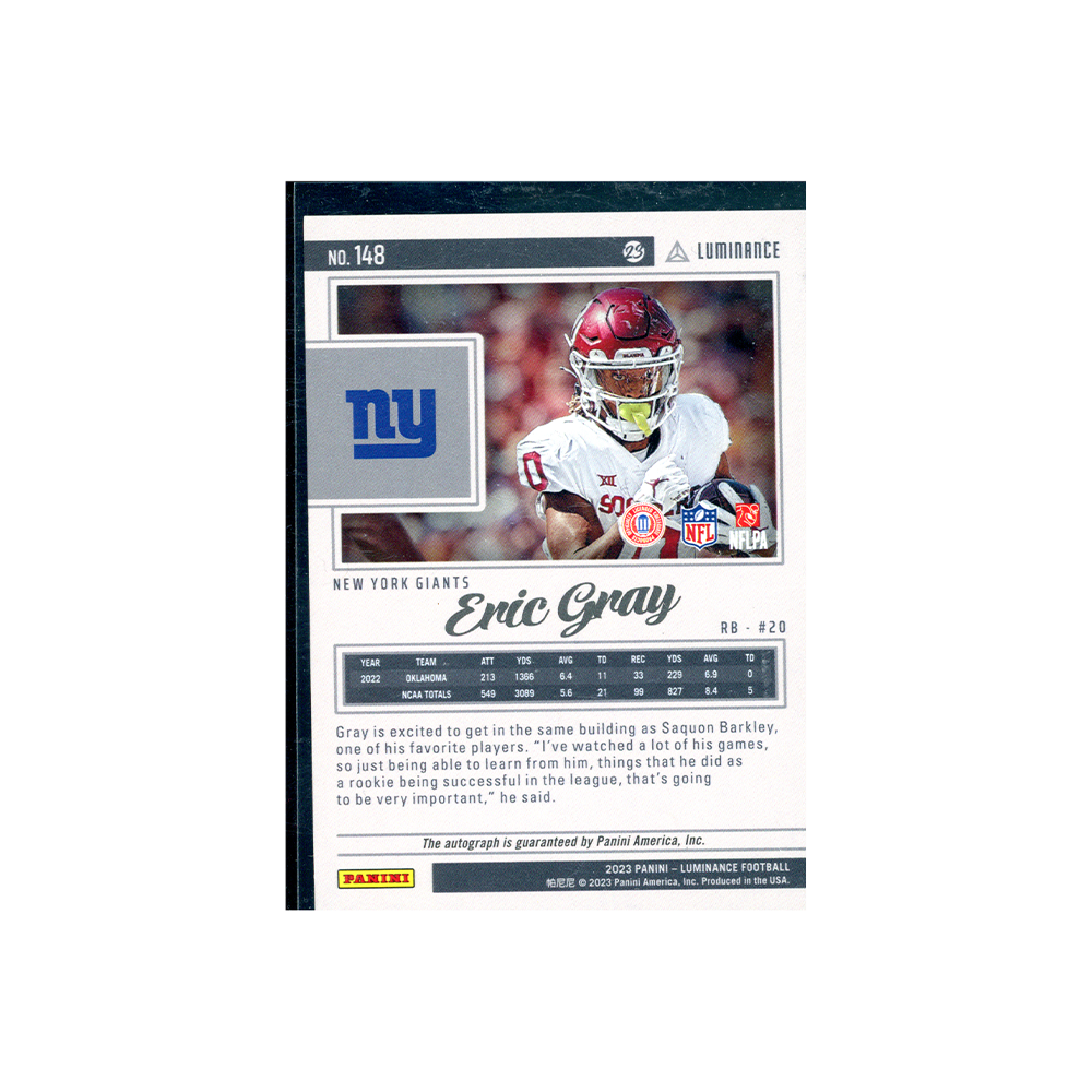 Eric Gray 2023 Panini Luminance Football Rookie Auto /350