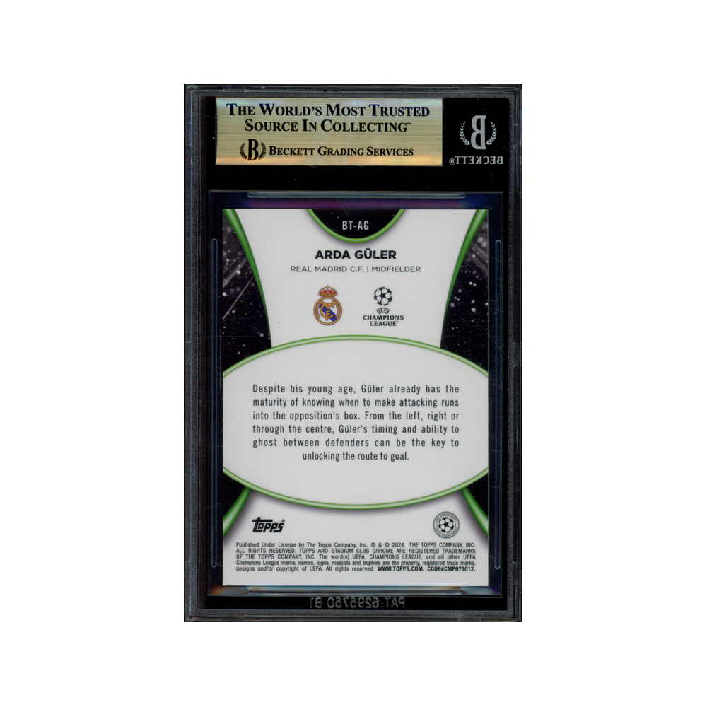 Arda Guler 2023-24 Topps Stadium Club Chrome UCL Beam Team BGS 9.5