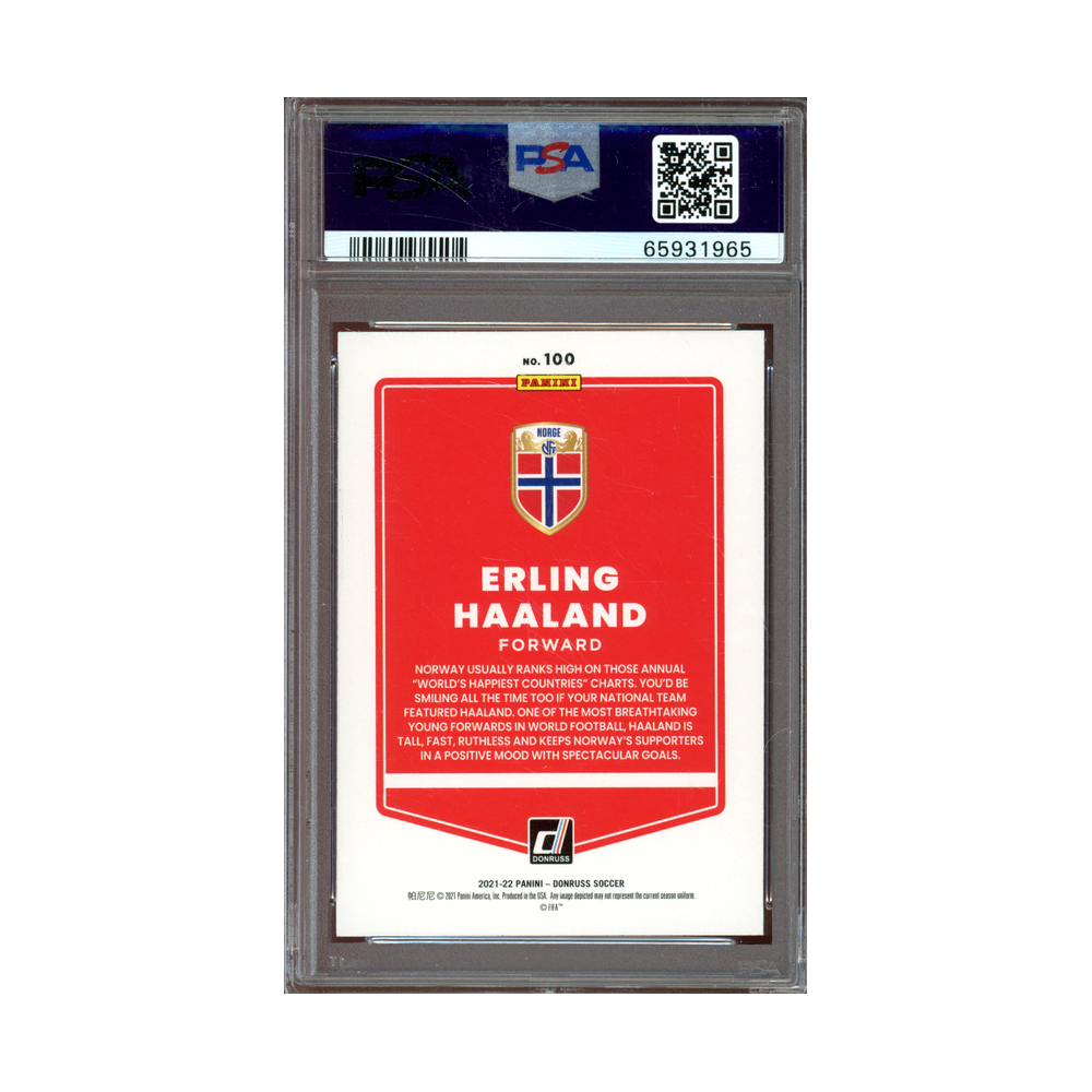 Erling Haaland 2021-22 Panini Donruss WC Holo Green Laser PSA 9