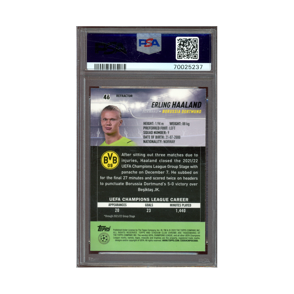 Erling Haaland 2021-22 Stadium Club Chrome Refractor PSA 9